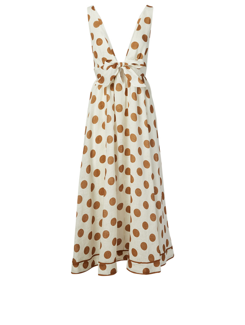 ZIMMERMANN Empire Linen Tie-Front Midi Dress In Polka Dot Print | Holt  Renfrew