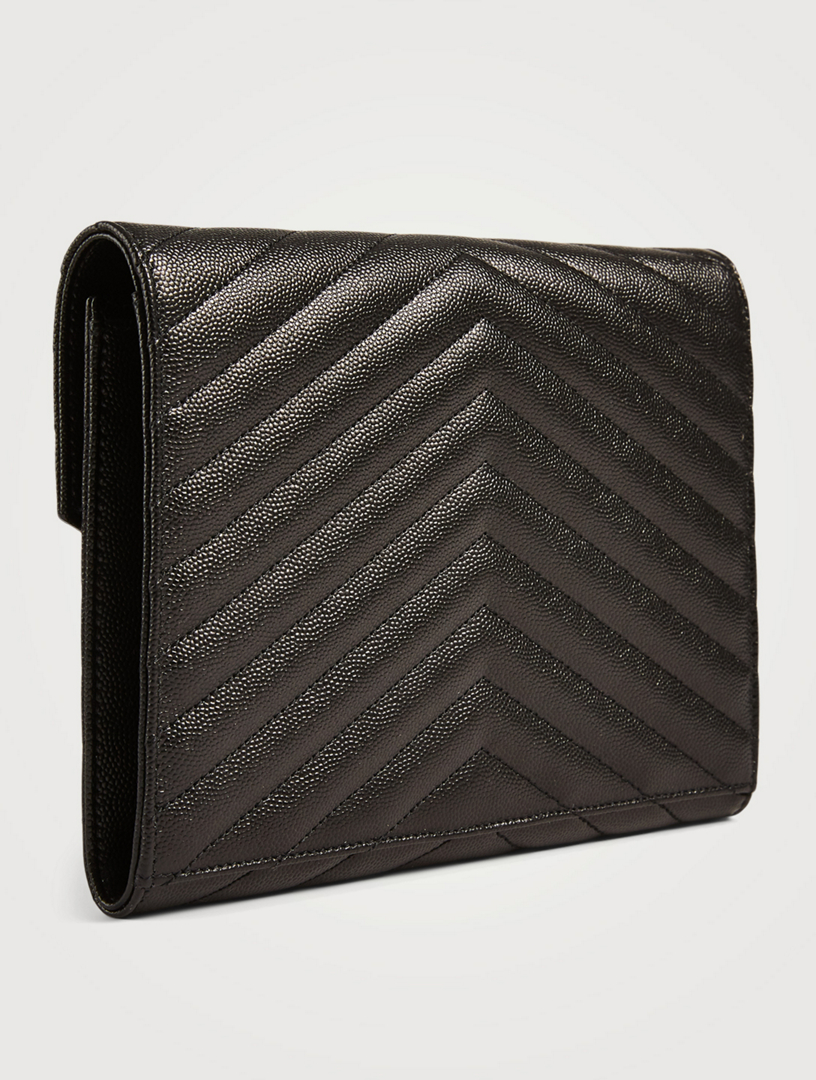 Monogram leather wristlet pouch ash – Totême