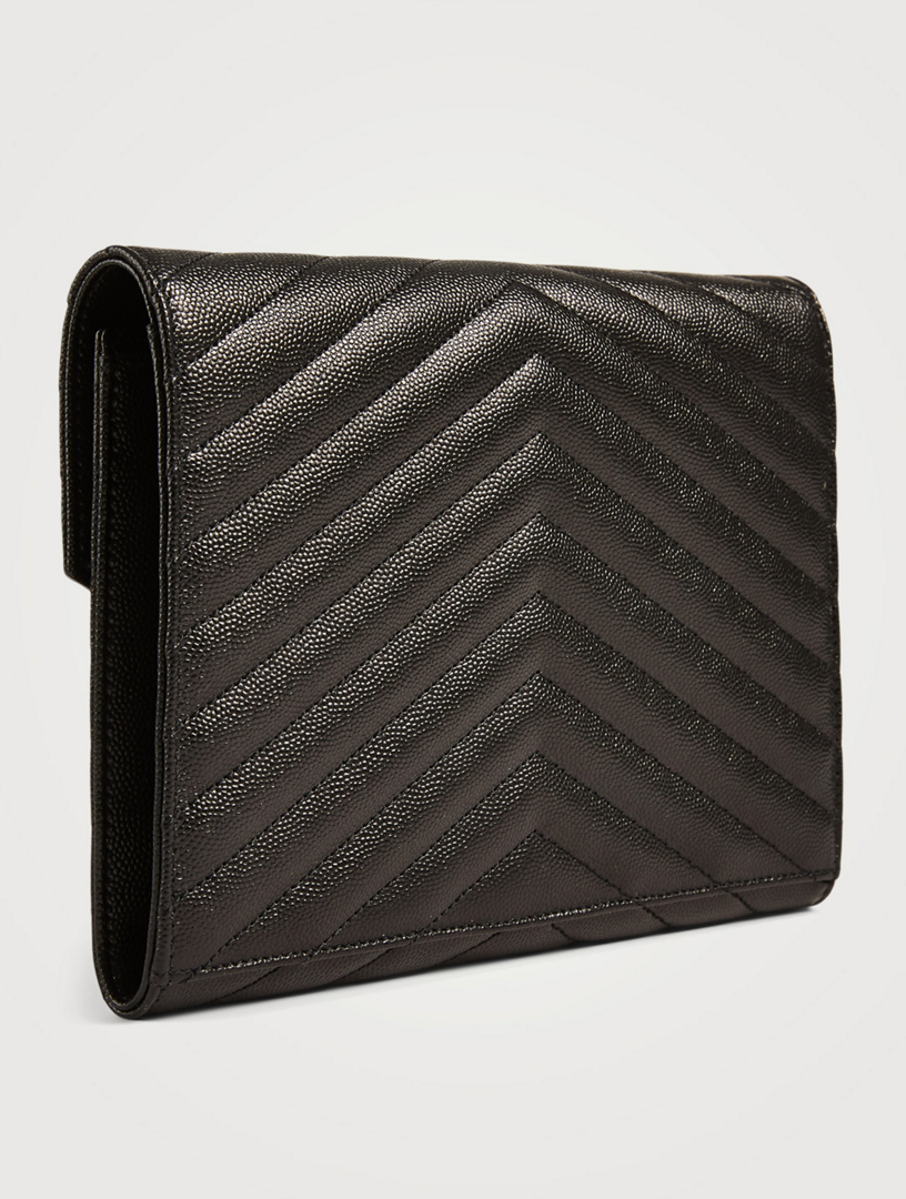 YSL Monogram Leather Wristlet Pouch
