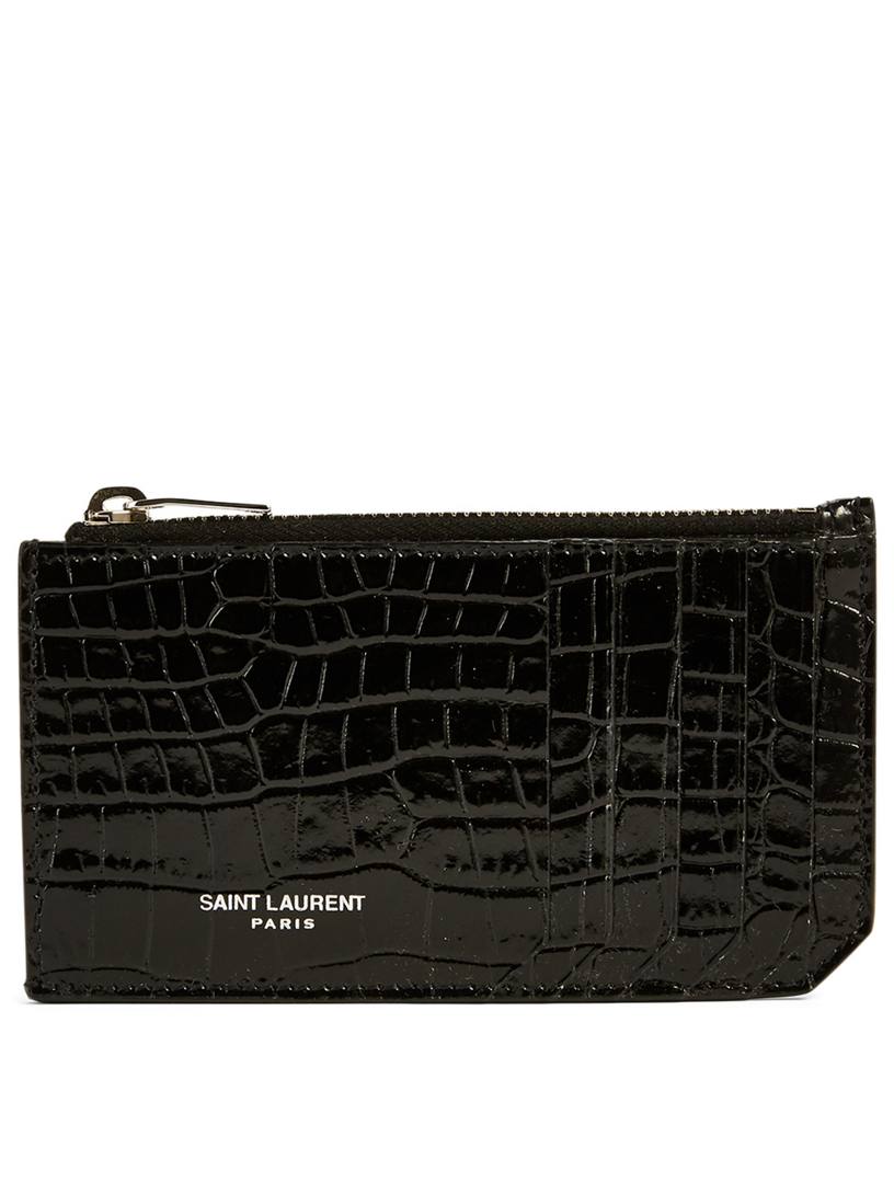 SAINT LAURENT Fragments Croc Embossed Leather Zip Card Holder Holt Renfrew