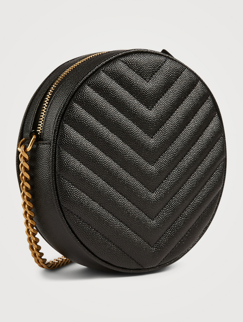 SAINT LAURENT Vinyle YSL Monogram Round Leather Crossbody Bag