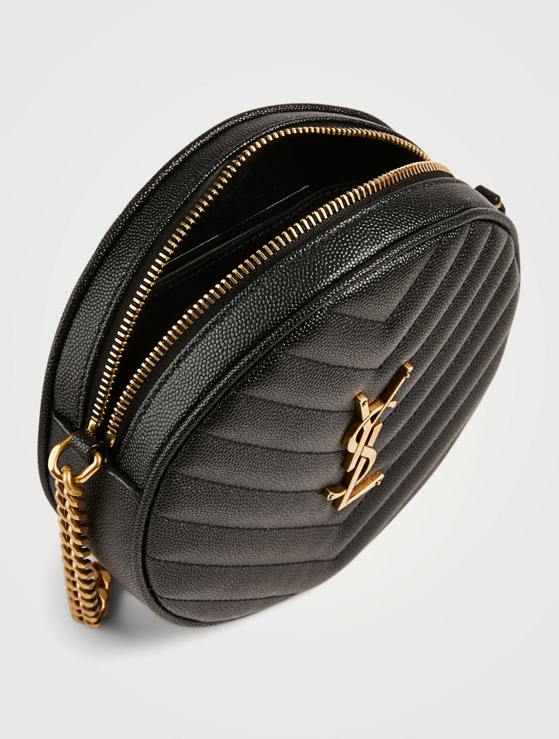 SAINT LAURENT Vinyle YSL Monogram Round Leather Crossbody Bag