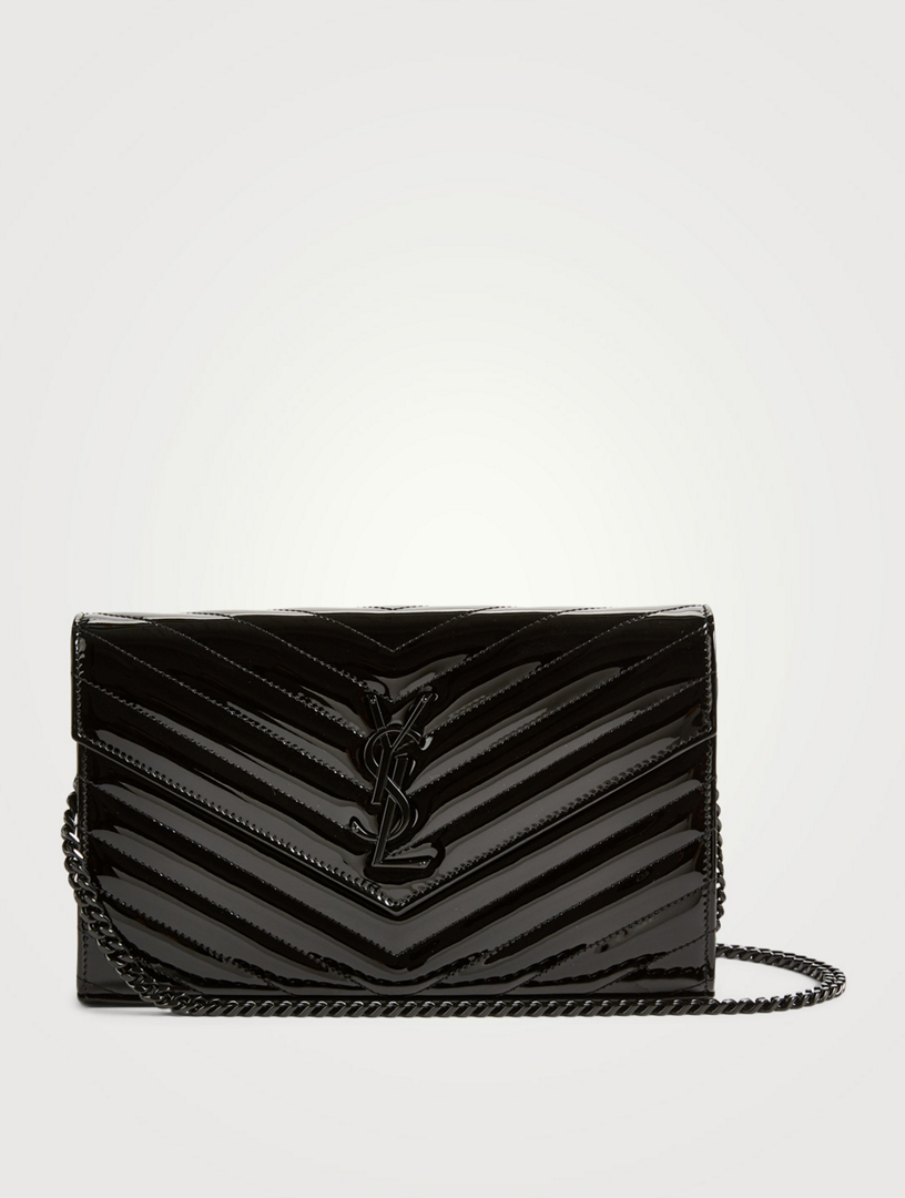 Saint Laurent YSL Patent Leather Stripe Chain Wallet