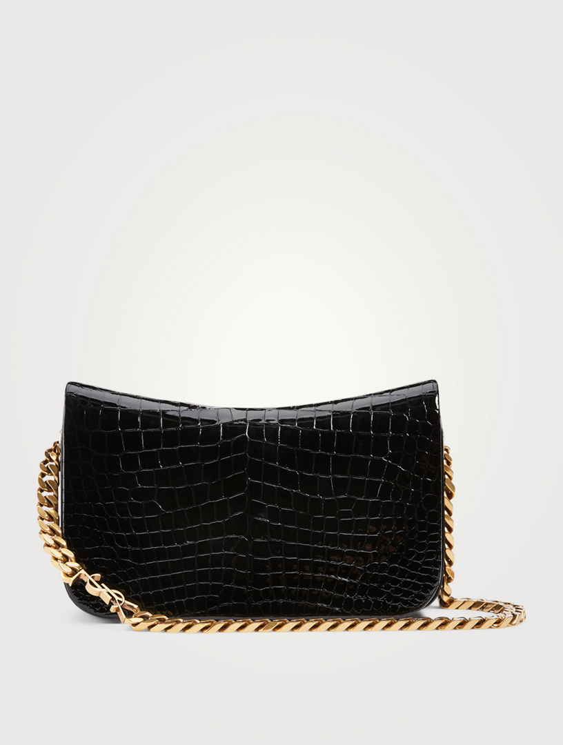 Saint Laurent YSL Croc Embossed Leather Shoulder Bag