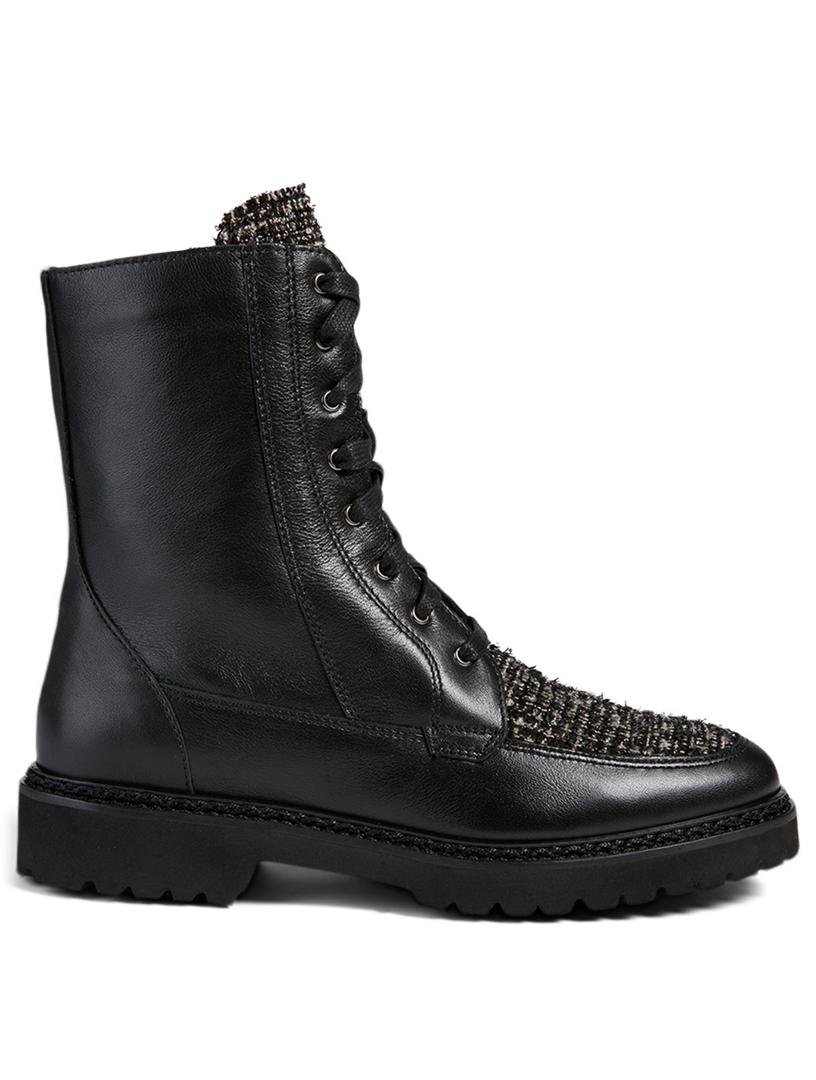 AQUATALIA Marlee Leather And Tweed Combat Boots Holt Renfrew