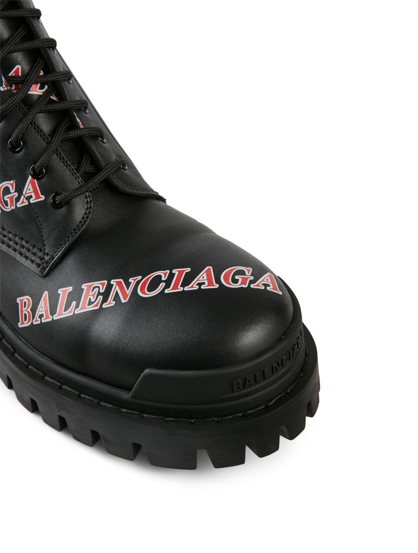 BALENCIAGA Strike Leather Lace-Up Ankle Boots In Allover Logo