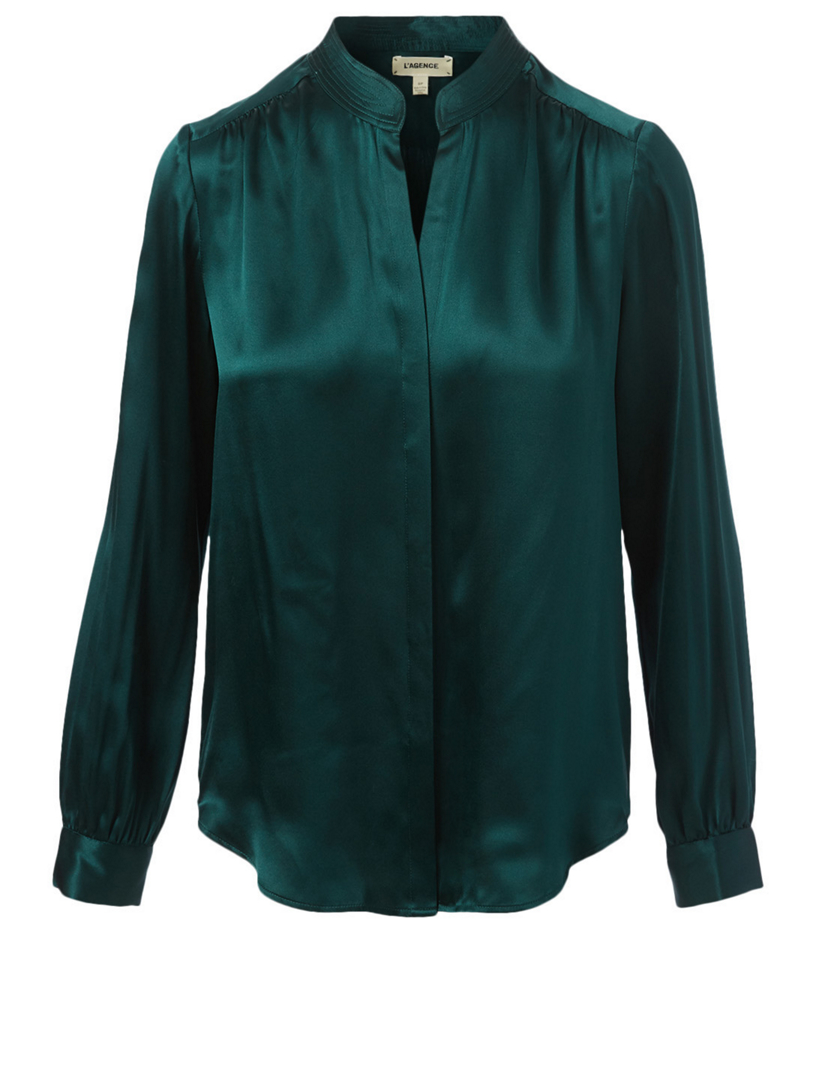 L'AGENCE Bianca Blouse in Pine Bark