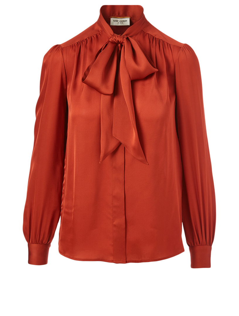 Silk Charmeuse Tie-Neck Blouse
