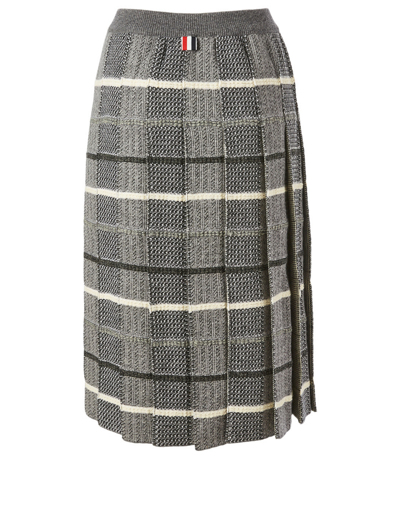 Wool Jacquard Pleated Midi Skirt