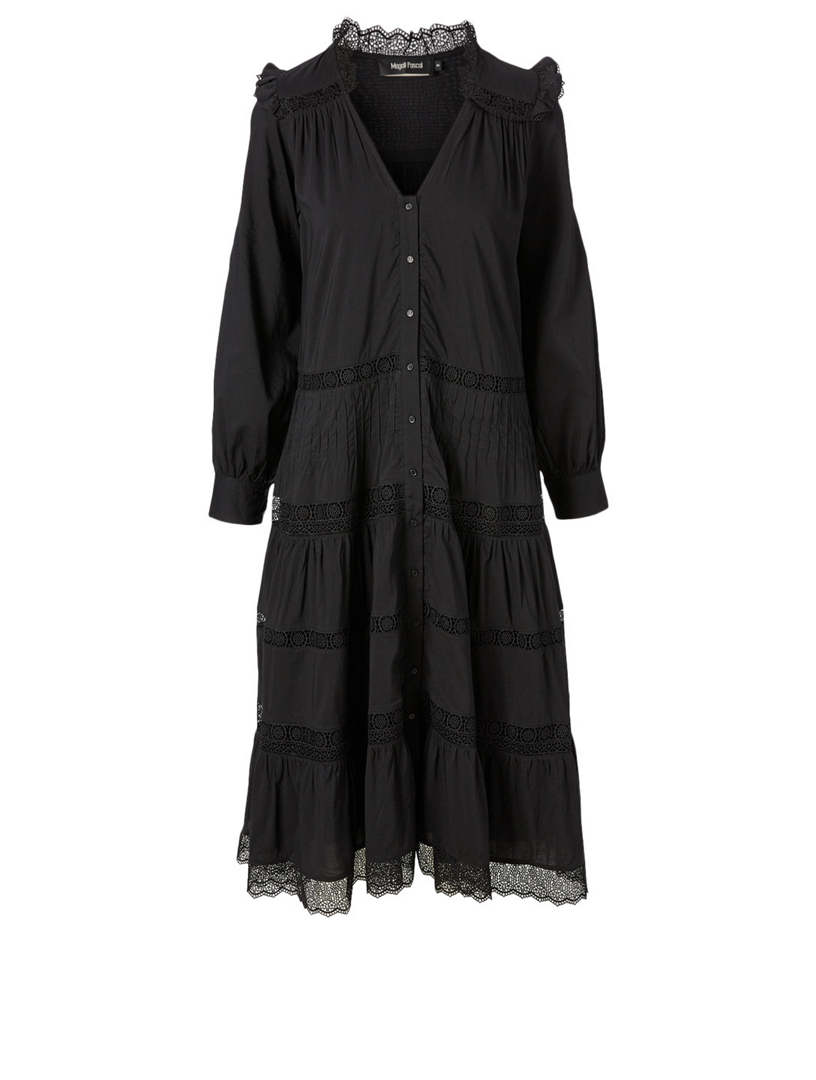 MAGALI PASCAL Henriette Long-Sleeve Midi Dress With Lace | Holt Renfrew