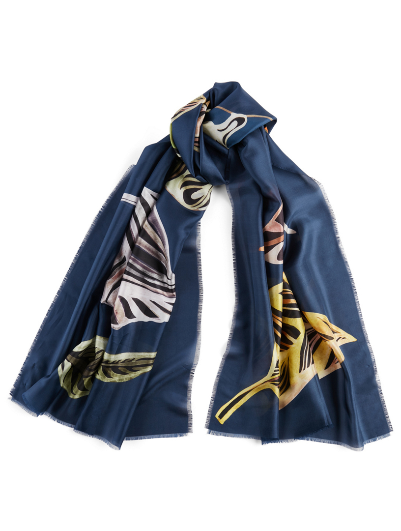 Silk Scarf In Leaf Print
