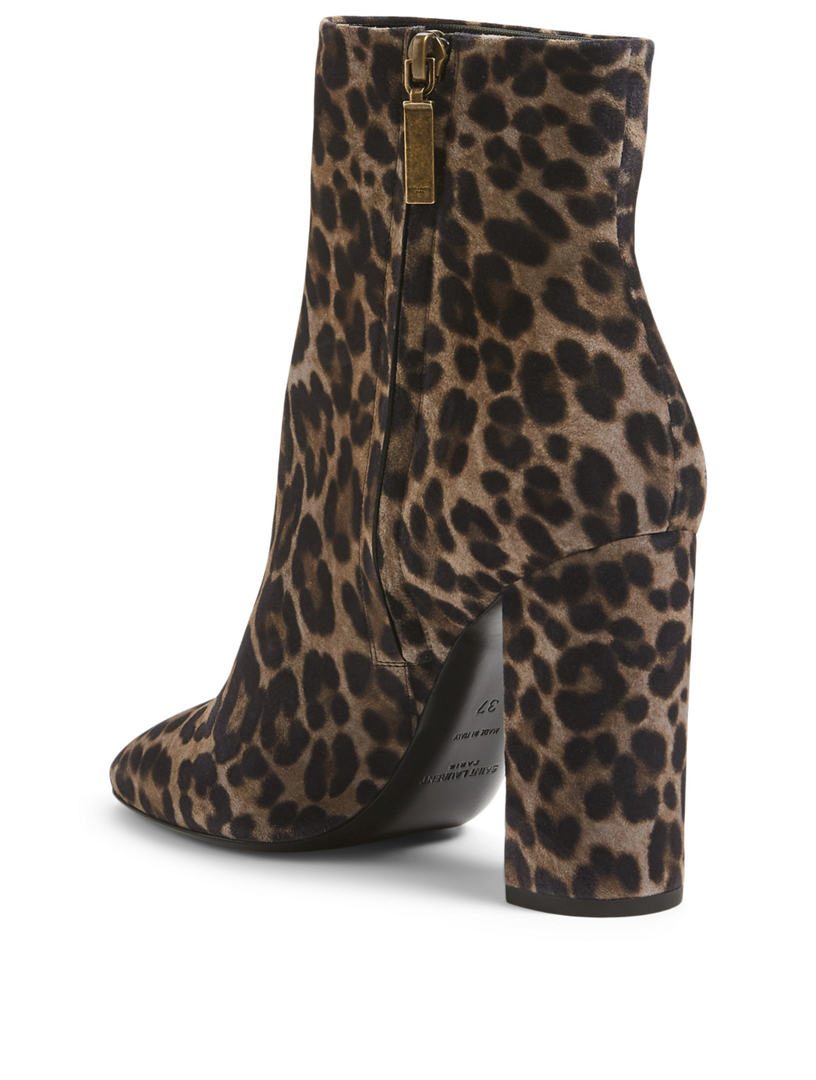 Lou 100 Suede Heeled Ankle Boots In Leopard Print