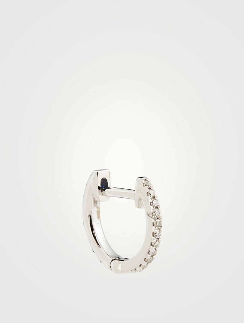 Mini 14K White Gold Reversible Huggie Hoop Earring With Diamonds And Blue Sapphire
