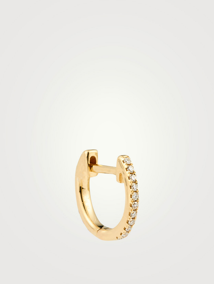 Mini 14K Gold Reversible Huggie Hoop Earring With Diamonds And Ruby