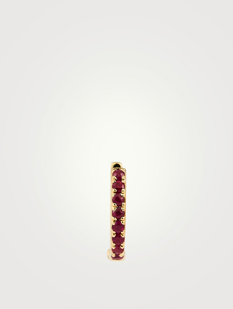 Mini 14K Gold Reversible Huggie Hoop Earring With Diamonds And Ruby