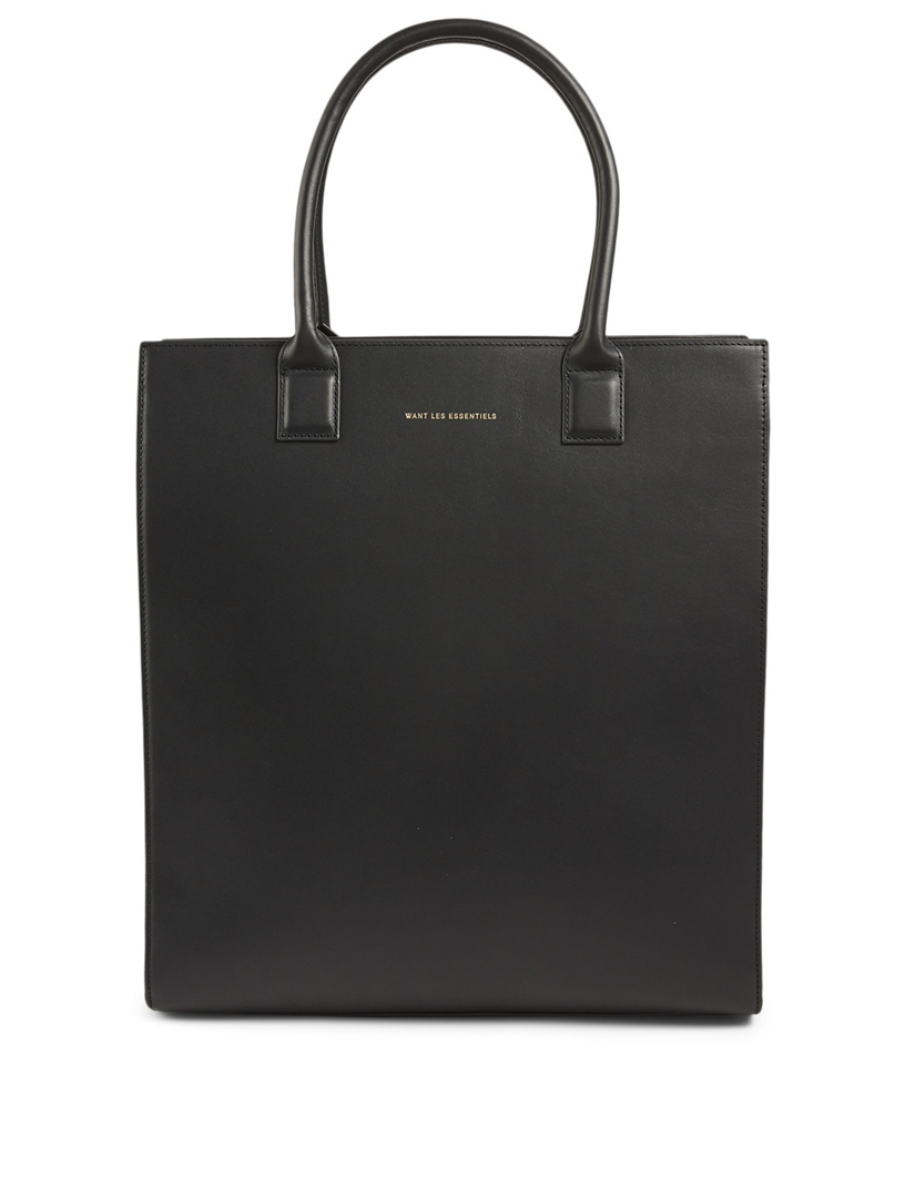 Structured leather tote bag deals