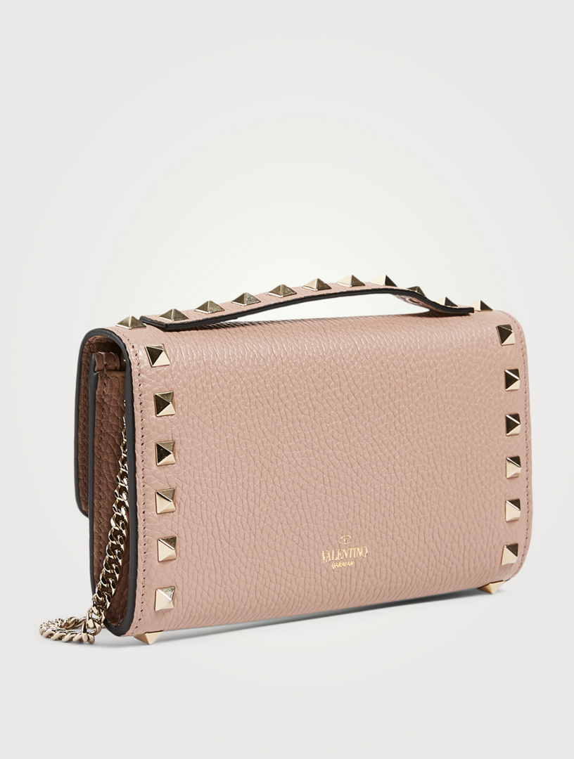 VALENTINO GARAVANI Rockstud Leather Top Handle Crossbody Wallet Chain