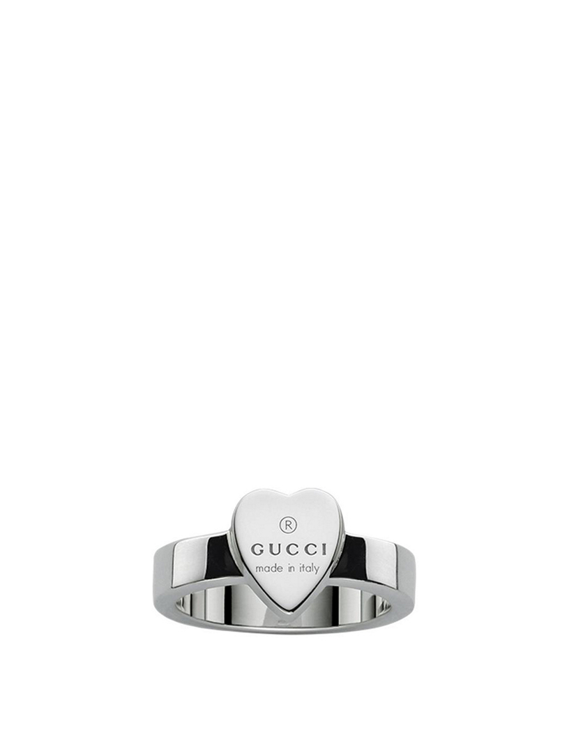 Gucci Trademark Engraved Heart Sterling Silver Ring