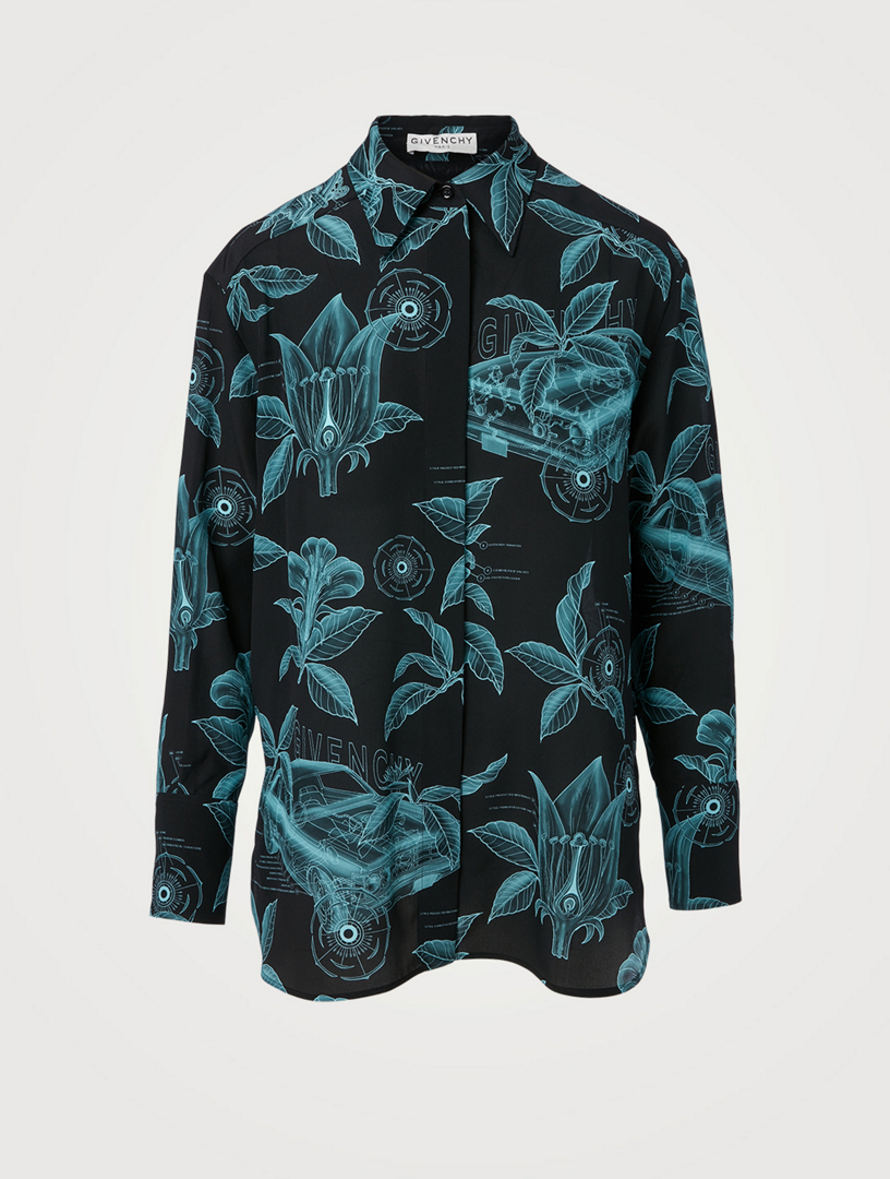 Silk Shirt Floral Schematic Print