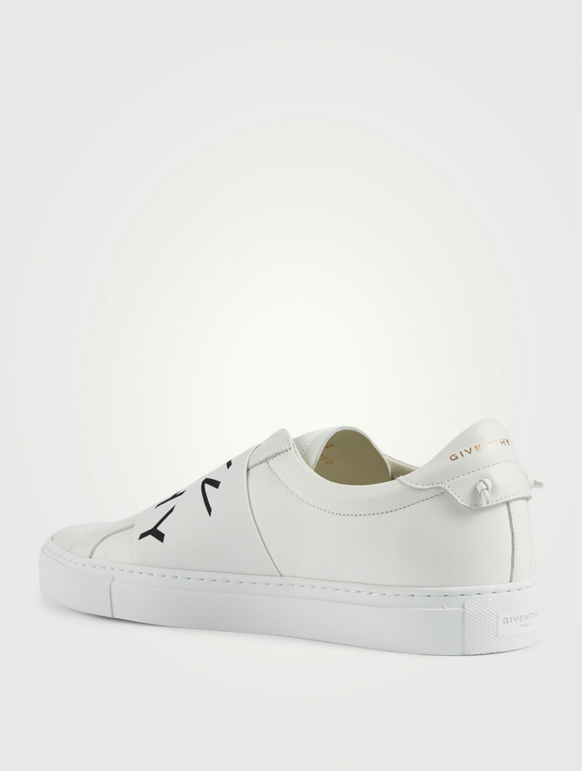 Urban Street Leather Slip-On Sneakers With Refracted Logo Band