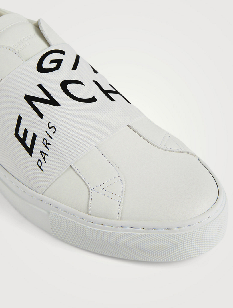 Urban Street Leather Slip On Sneakers With Refracted Logo Band