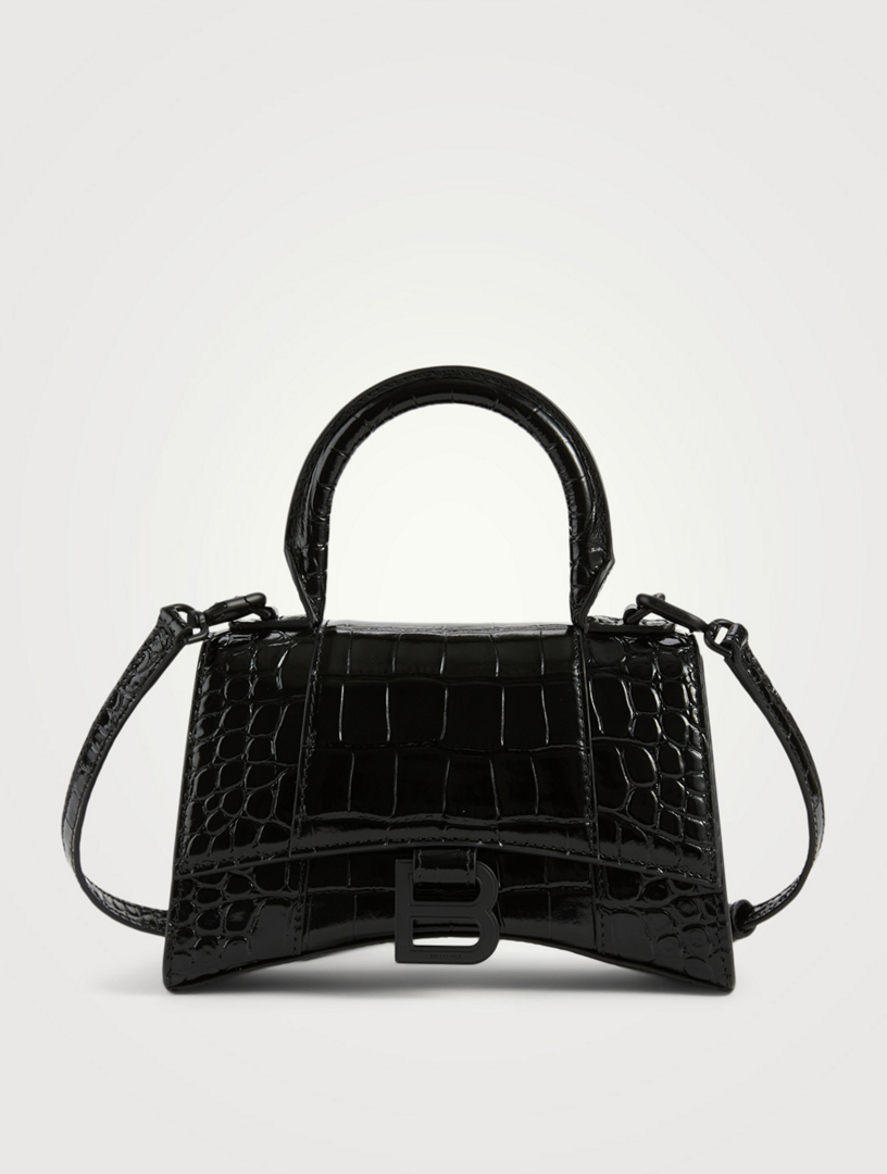 Hourglass Small Crocodile-Embossed Top-Handle Bag