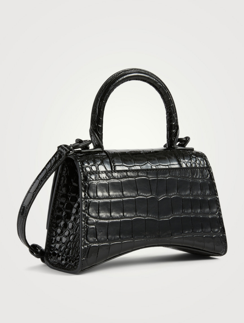 BALENCIAGA XS Hourglass Croc Embossed Leather Top Handle Bag