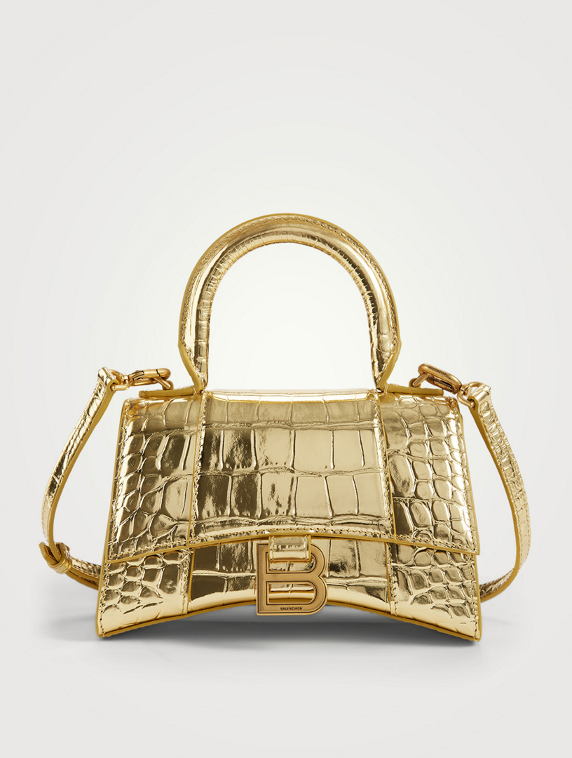 BALENCIAGA XS Hourglass Croc-Embossed Leather Top Handle Bag | Holt Renfrew