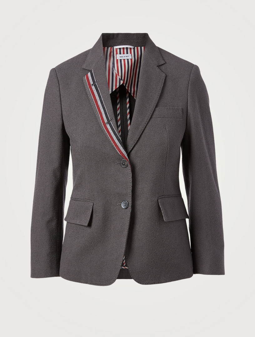 Cotton Boucle Blazer With Engineered Stripe Lapel