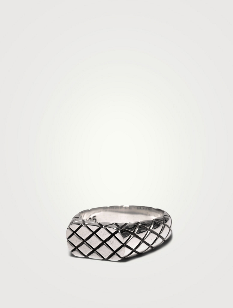 Sterling Silver Slim Quilted Signet Ring