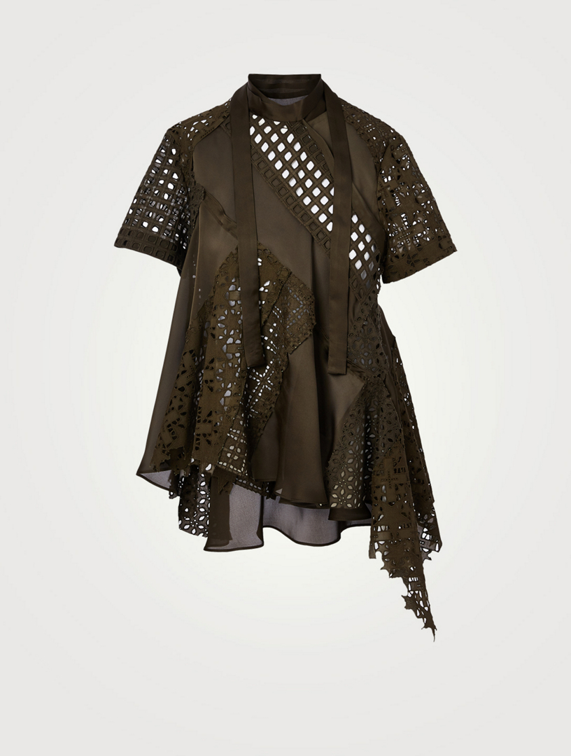 SACAI Embroidered Lace Short-Sleeve Blouse | Holt Renfrew
