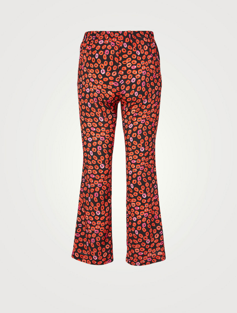 Silk Pajama Pants Kiss Print