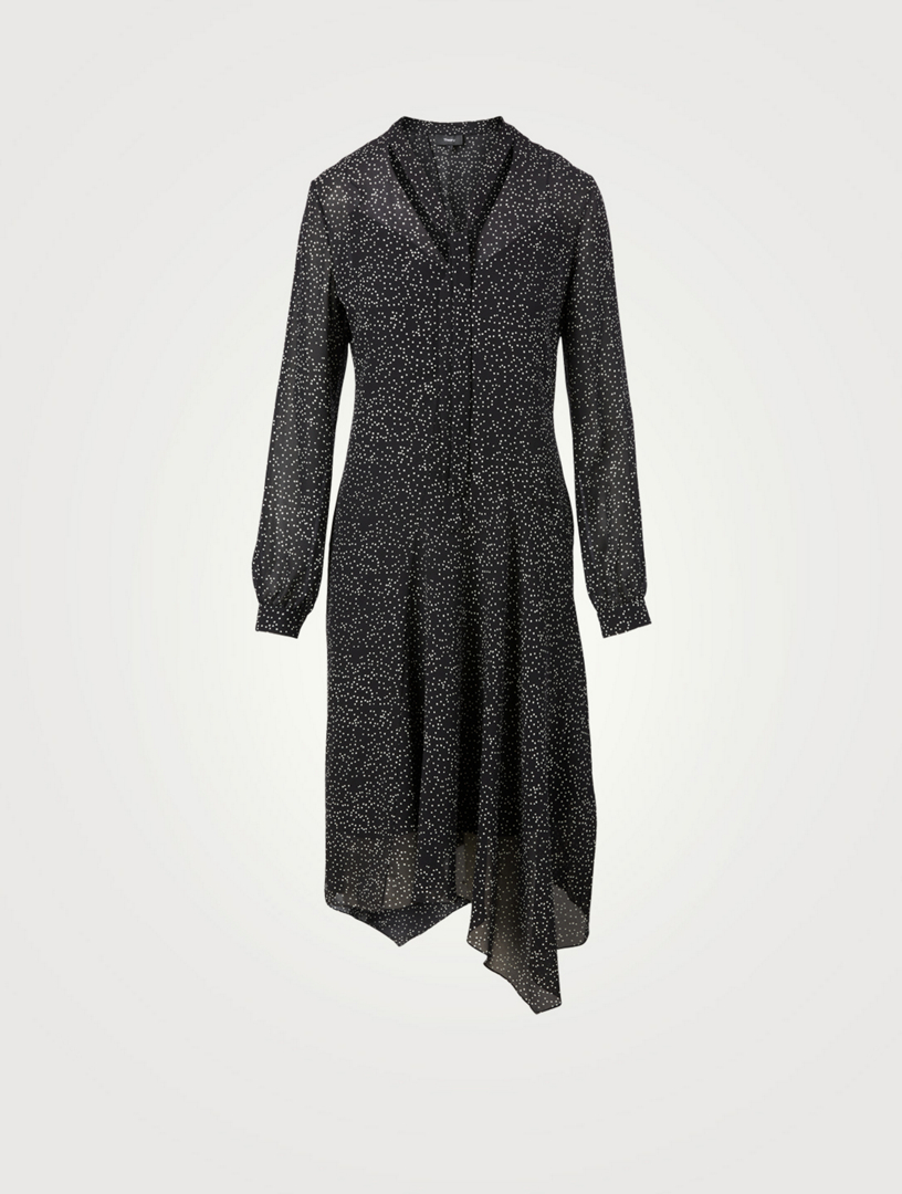 THEORY Silk Draped Tie-Neck Midi Dress In Speckled Print | Holt Renfrew