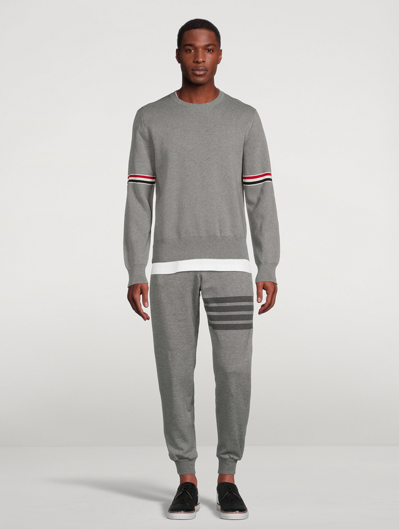 Milano Stitch Cotton Sweater With Stripe Sleeve