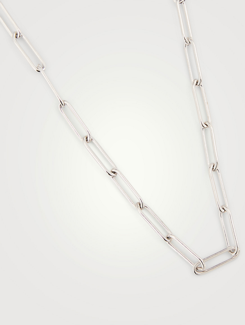 Starburst Silver Paper Clip Chain Convertible Mask Chain Necklace With White Topaz