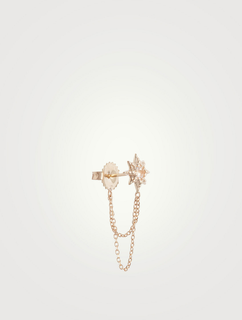 Micro Aztec Gold Starburst Chain Earrings With White Topaz