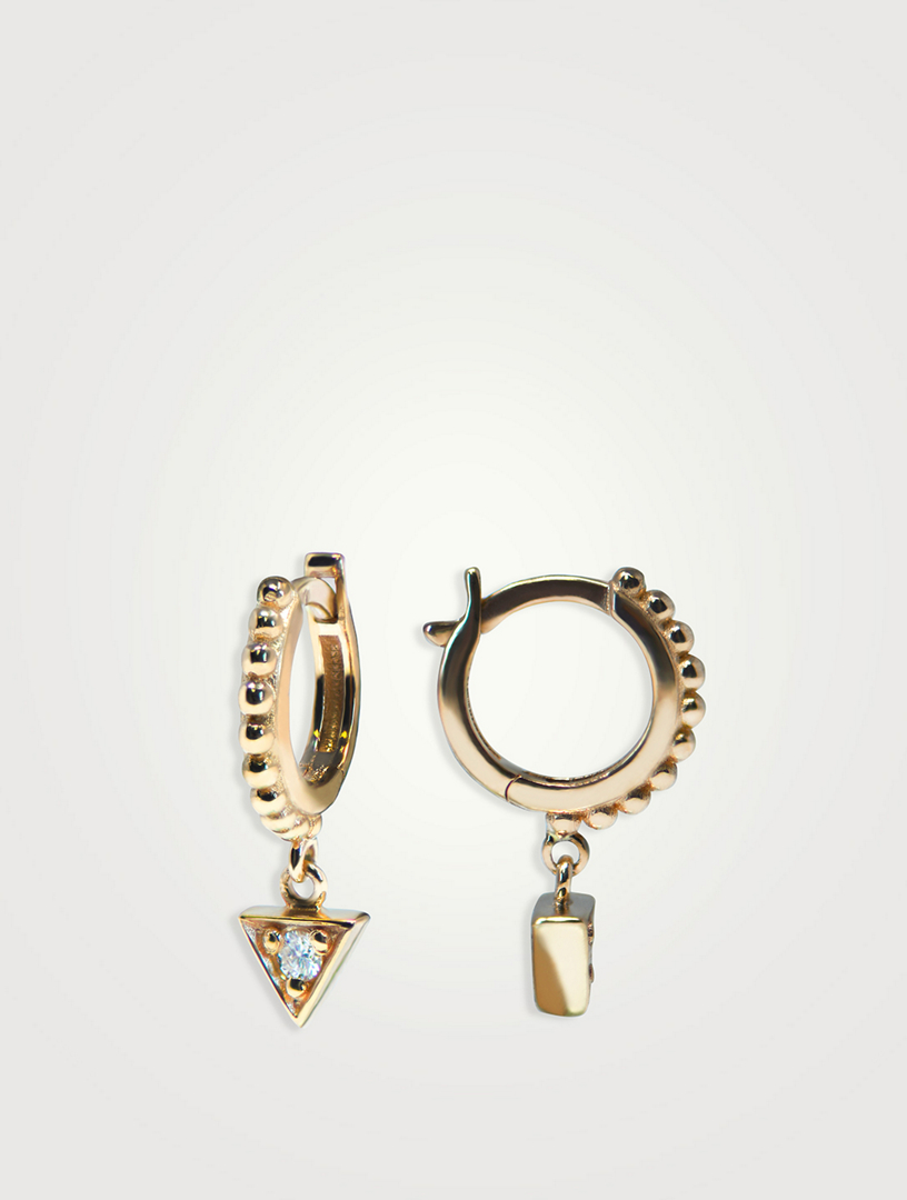 Dew Drop Cléo Gold Huggie Triangle Drop Earrings With Diamonds