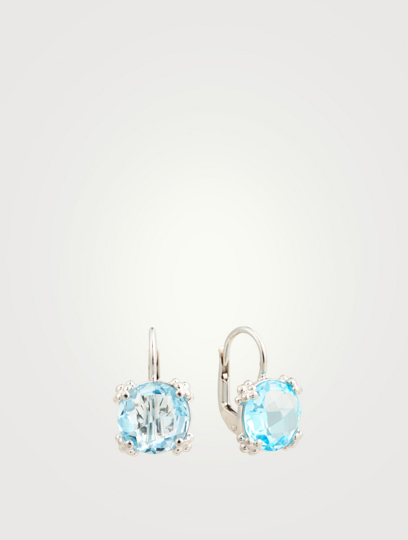 Dew Drop Silver Cluster Earrings With Blue Topaz