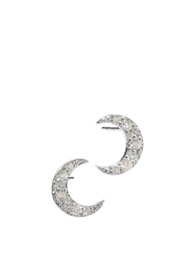 Large Aztec Sterling Silver Crescent Moon Stud Earrings With White Sapphires