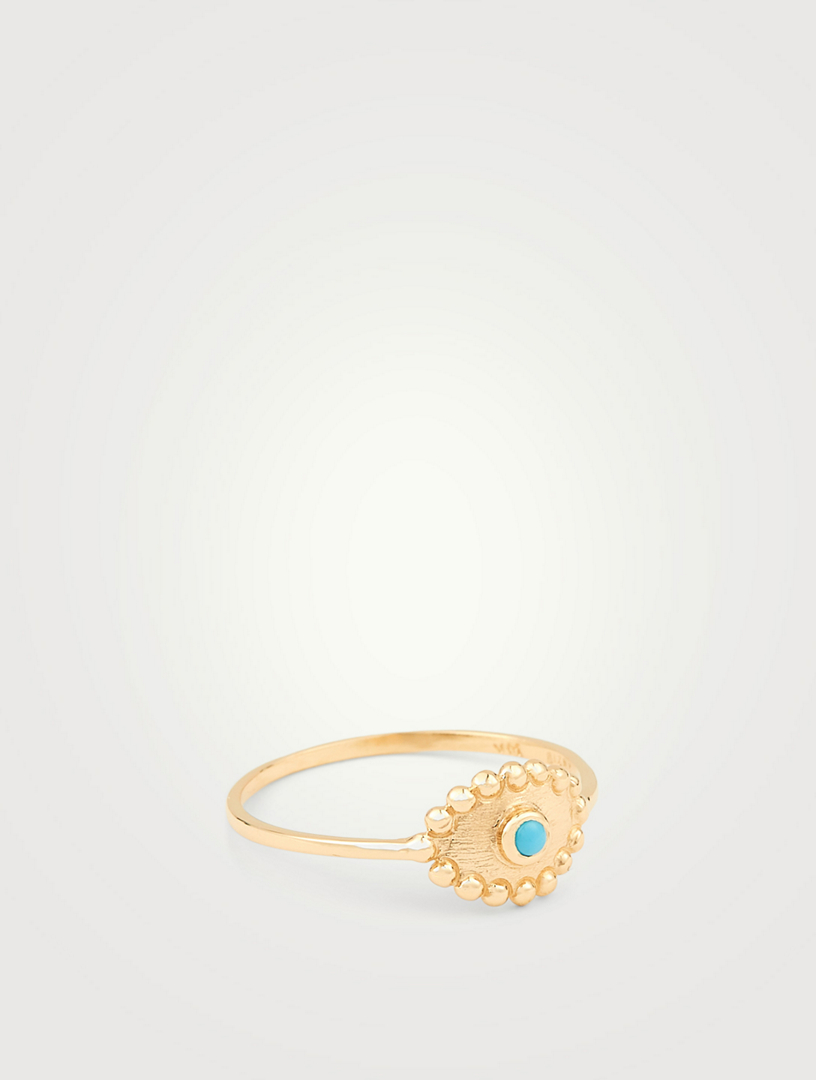 Dew Drop 14K Gold Evil Eye Ring With Turquoise