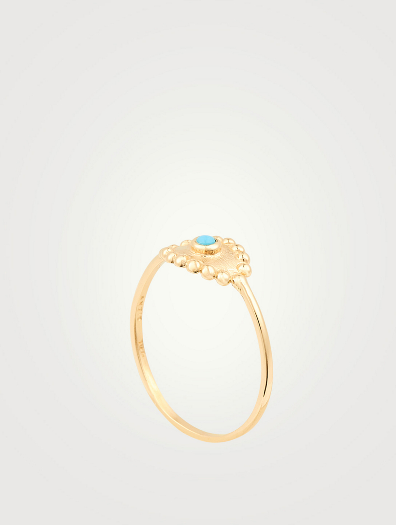 Dew Drop 14K Gold Evil Eye Ring With Turquoise