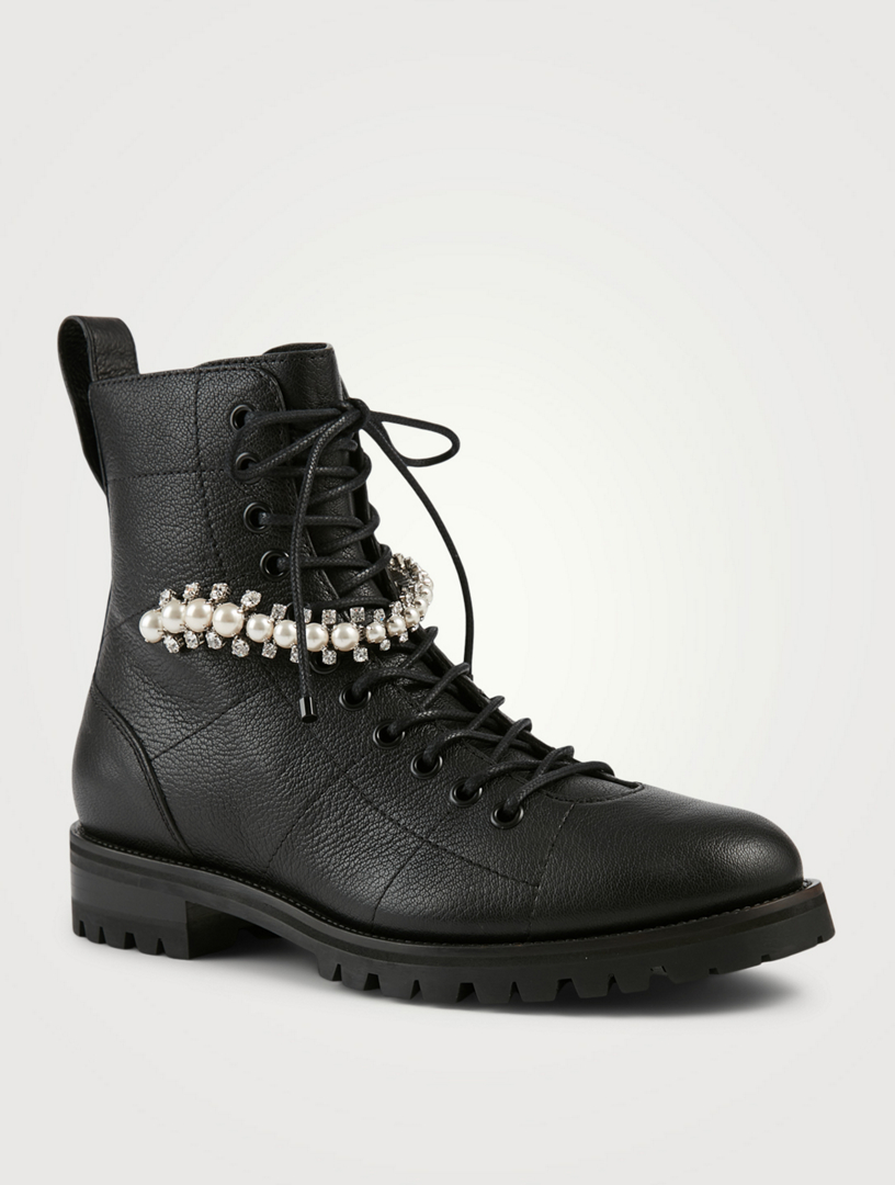 JIMMY CHOO Cruz Leather Combat Boots With Crystal Detail Holt