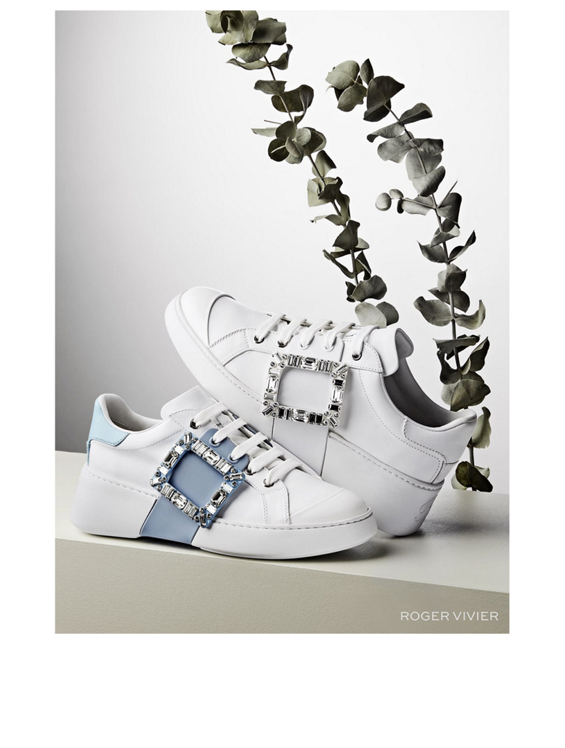 ROGER VIVIER Viv' Skate Strass Buckle Leather Sneakers | Holt Renfrew