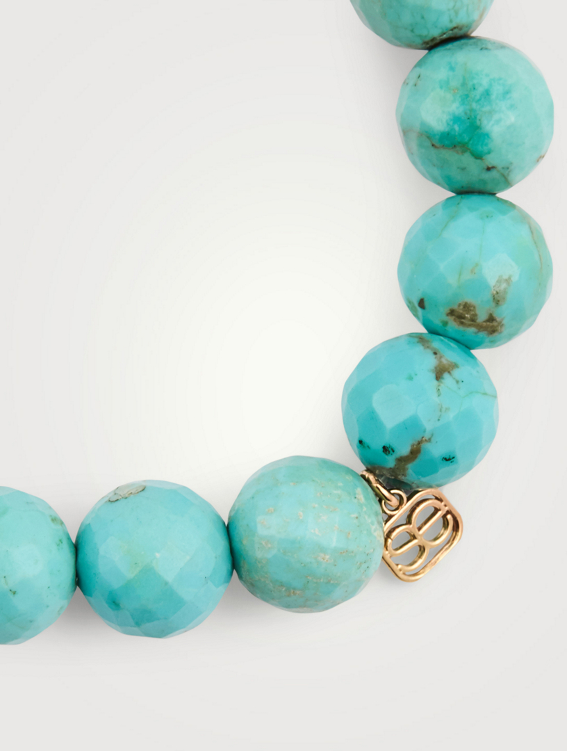 SYDNEY EVAN Turquoise Matrix Beaded Bracelet With Pave Diamond