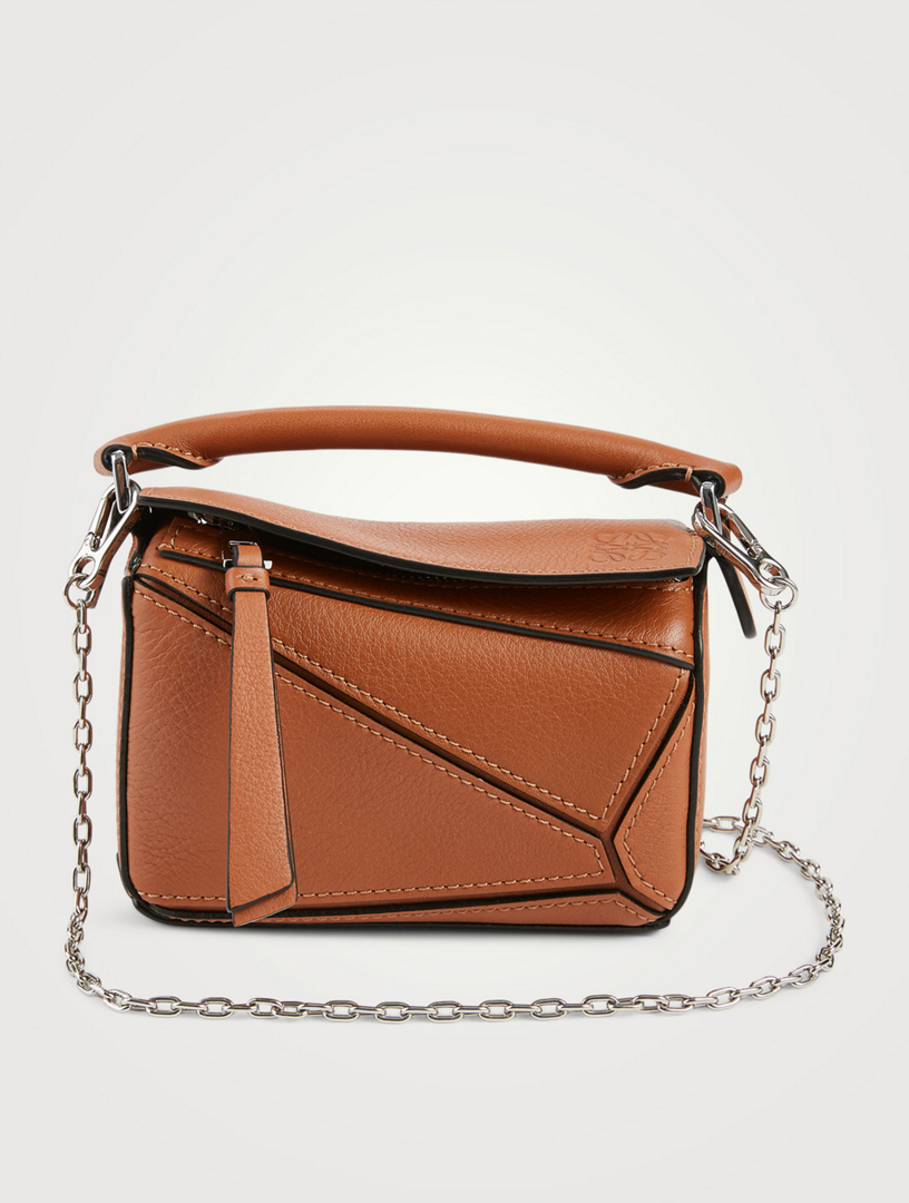 Loewe Puzzle Nano Leather Shoulder Bag in Brown