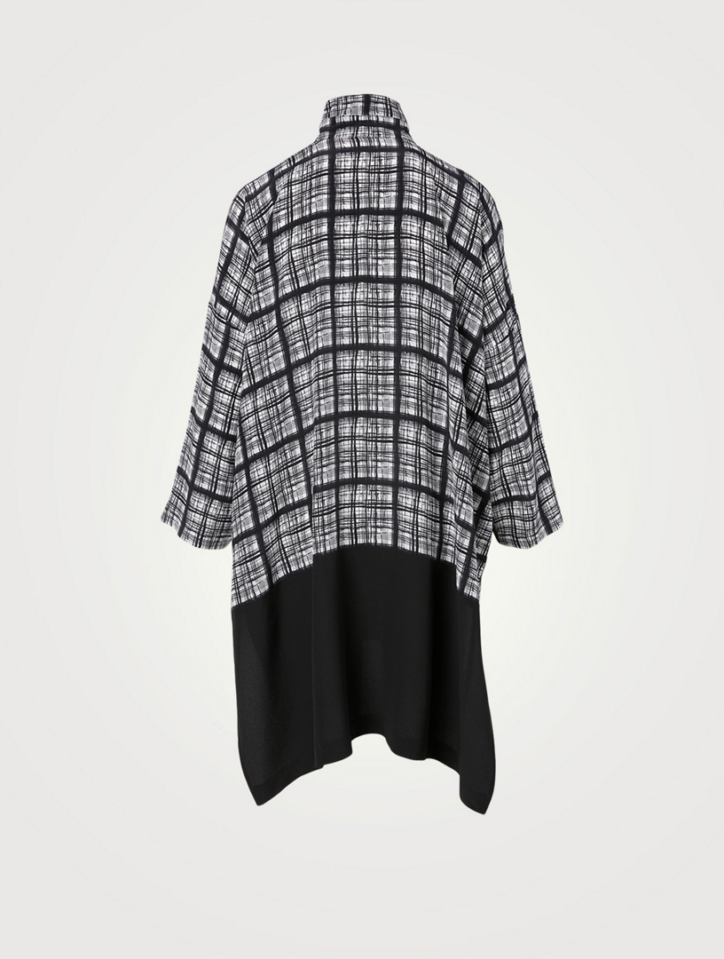 Silk Wide Shirt Plaid Print