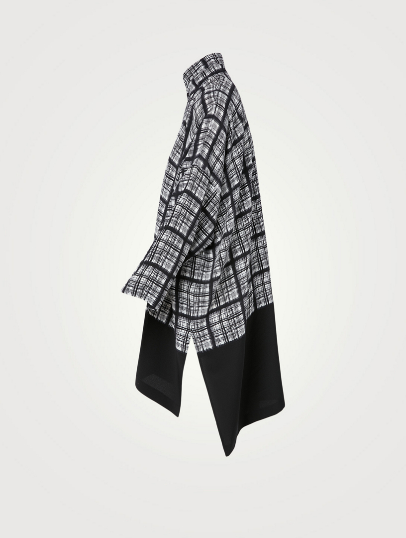 Silk Wide Shirt Plaid Print