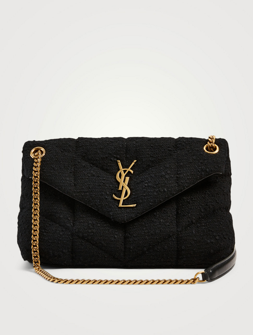 Saint Laurent 2020 Puffer LouLou Quilted Boucle Tweed Chain Crossbody Bag