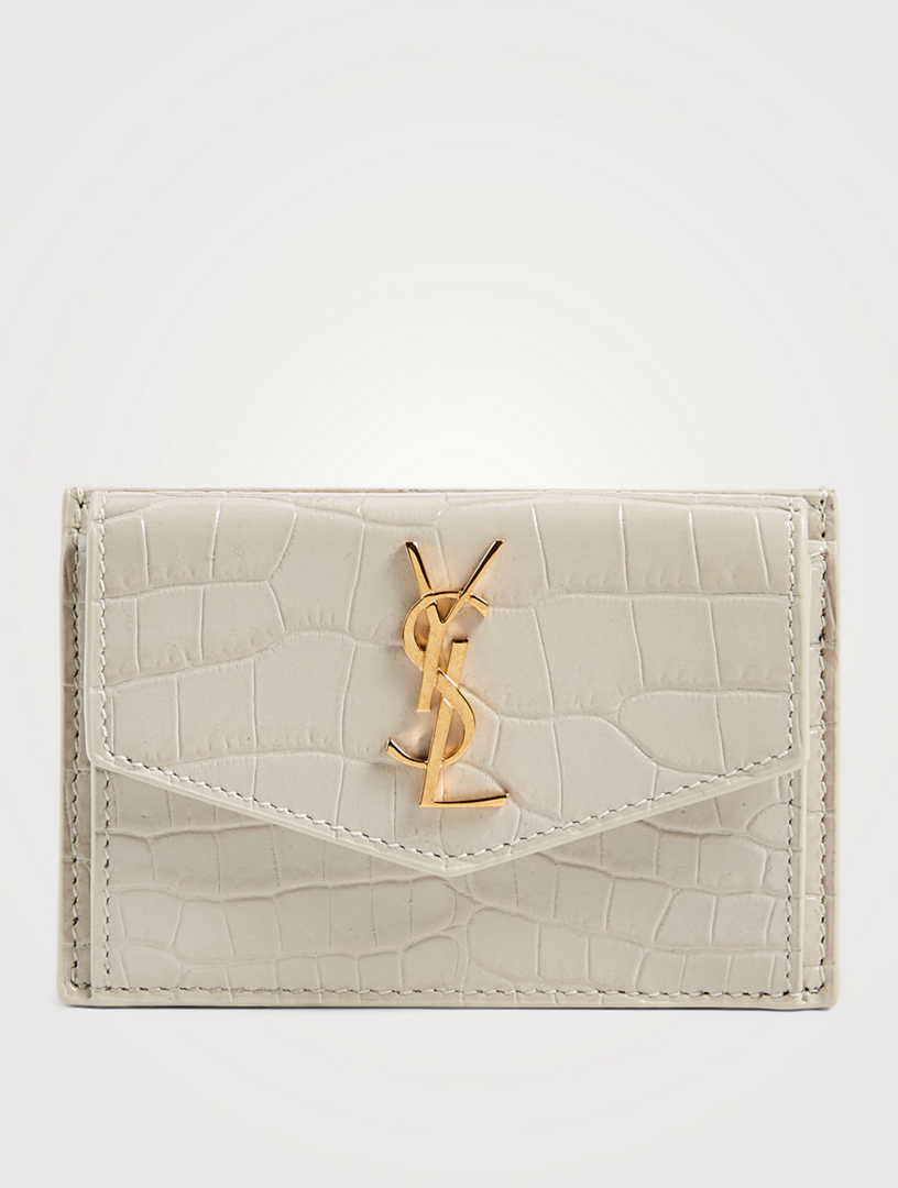 Small Uptown YSL Monogram Croc-Embossed Leather Card Holder