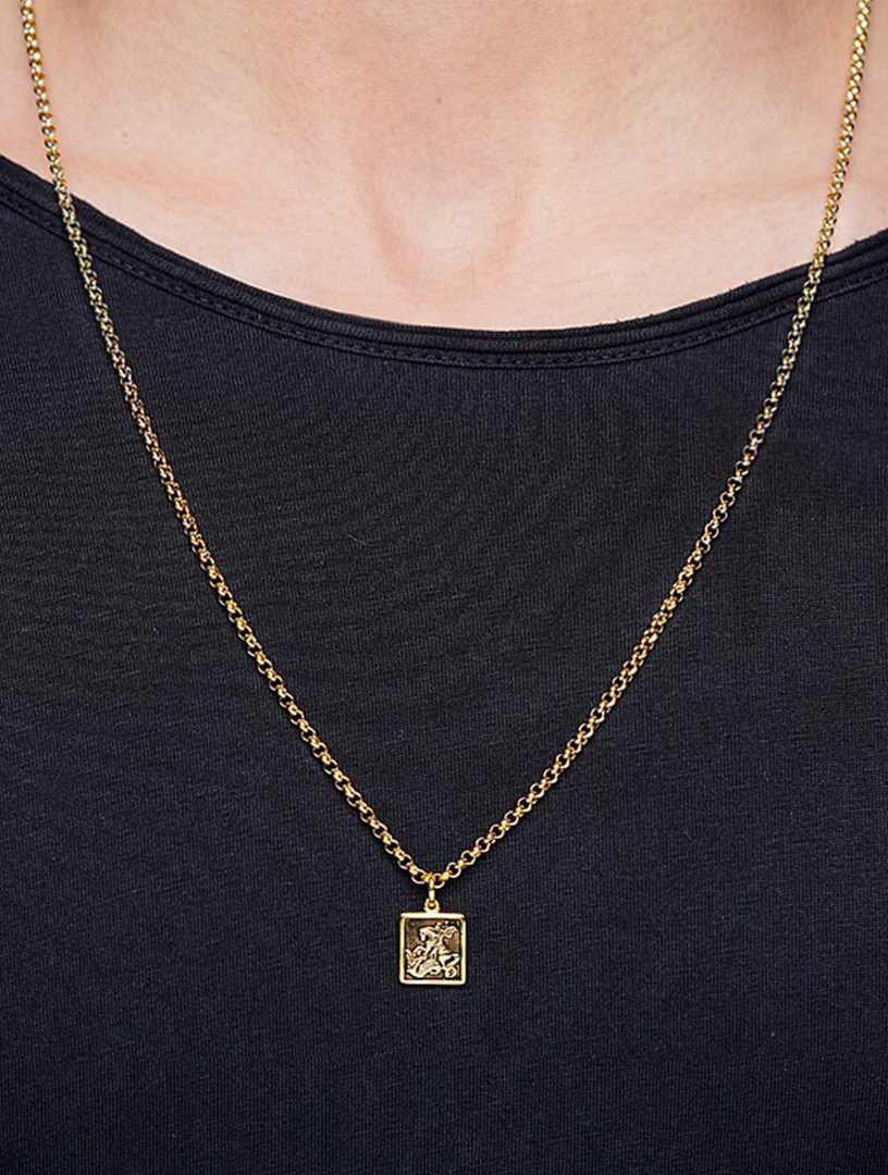 Gold Saint George and The Dragon Pendant Necklace